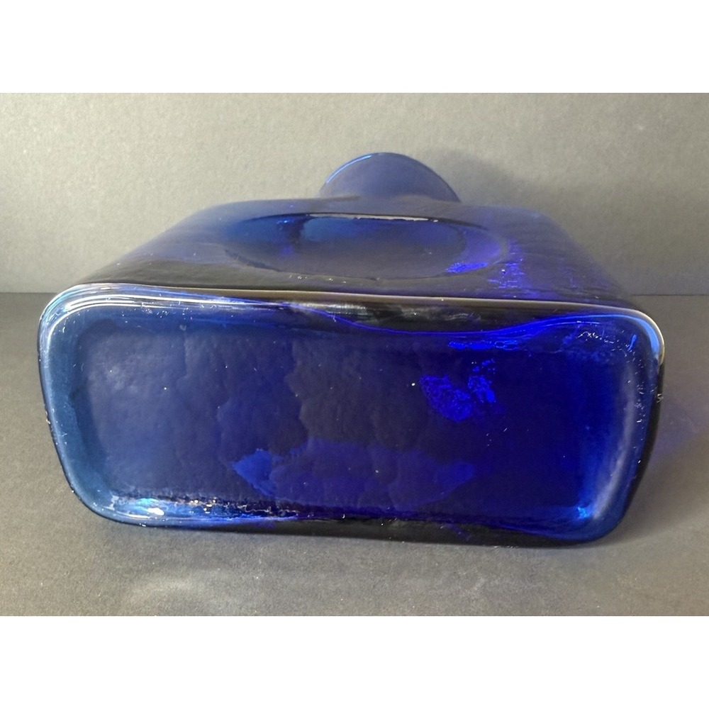 VTG Blenko Glass 384 Cobalt Blue Double Spout Water Bottle Pitcher Foil Label - Picture 8 of 13